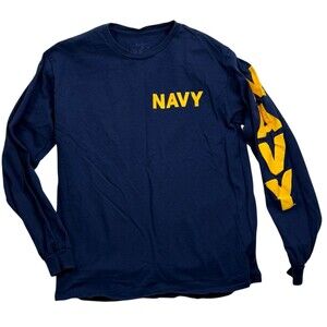 Navy Military Long Sleeve Soffe T Shirt Medium Blue Gold USA American Patriotic